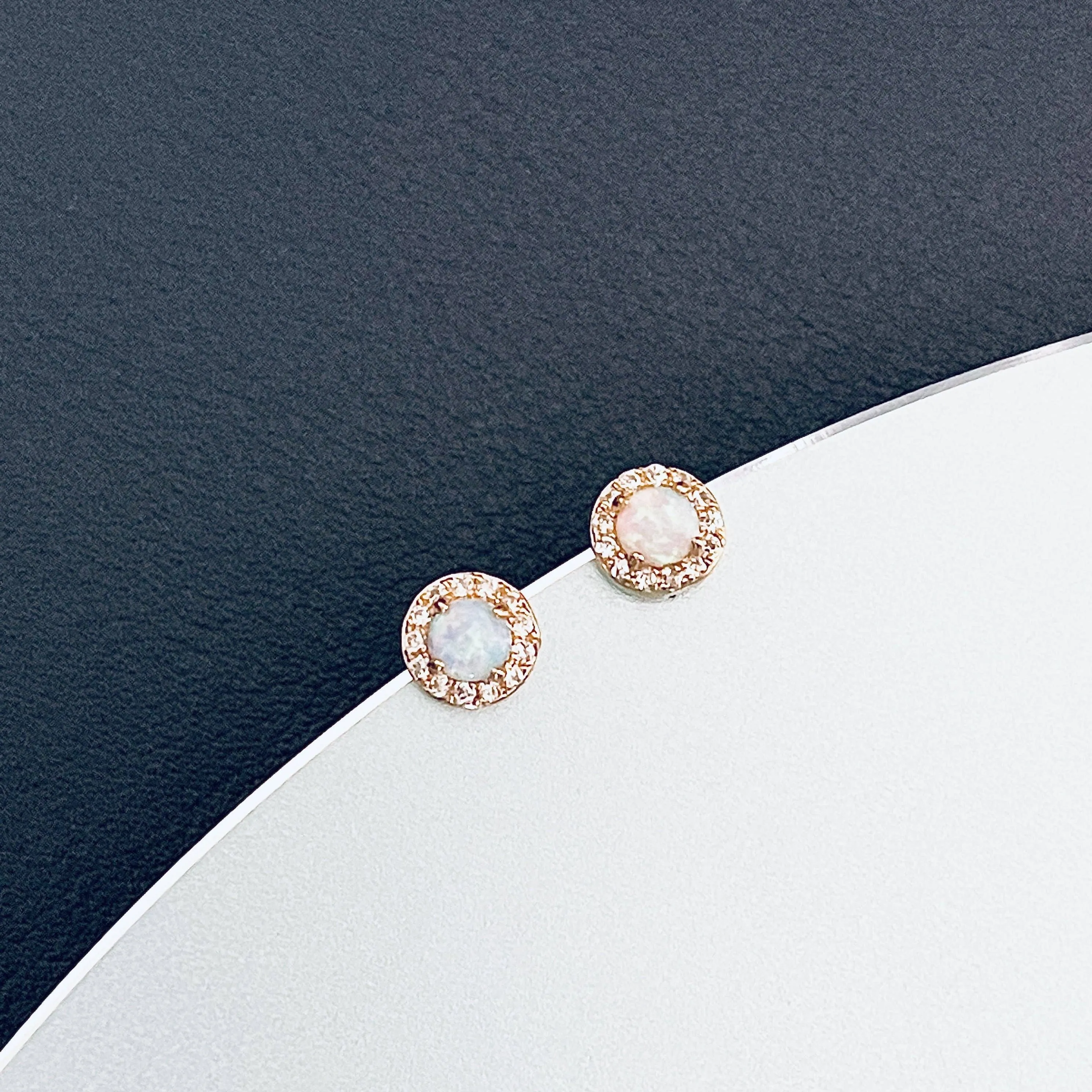 "RHEA"- Delicate Round Opal Stud Earrings