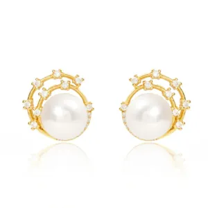 Stella cultured freshwater pearl stud earrings with gold sparkle swirl