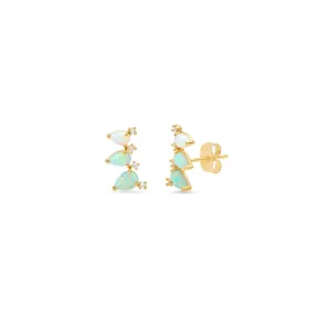 Three Stone Opal Climber Earrings