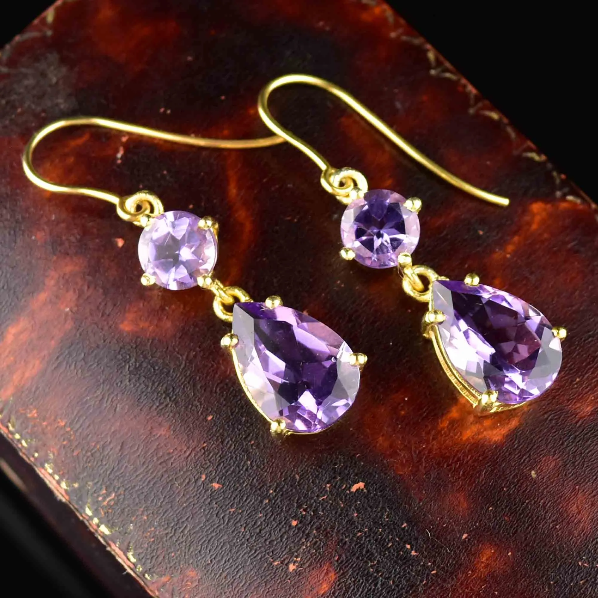 Vintage Rose de France Amethyst Earrings in Gold