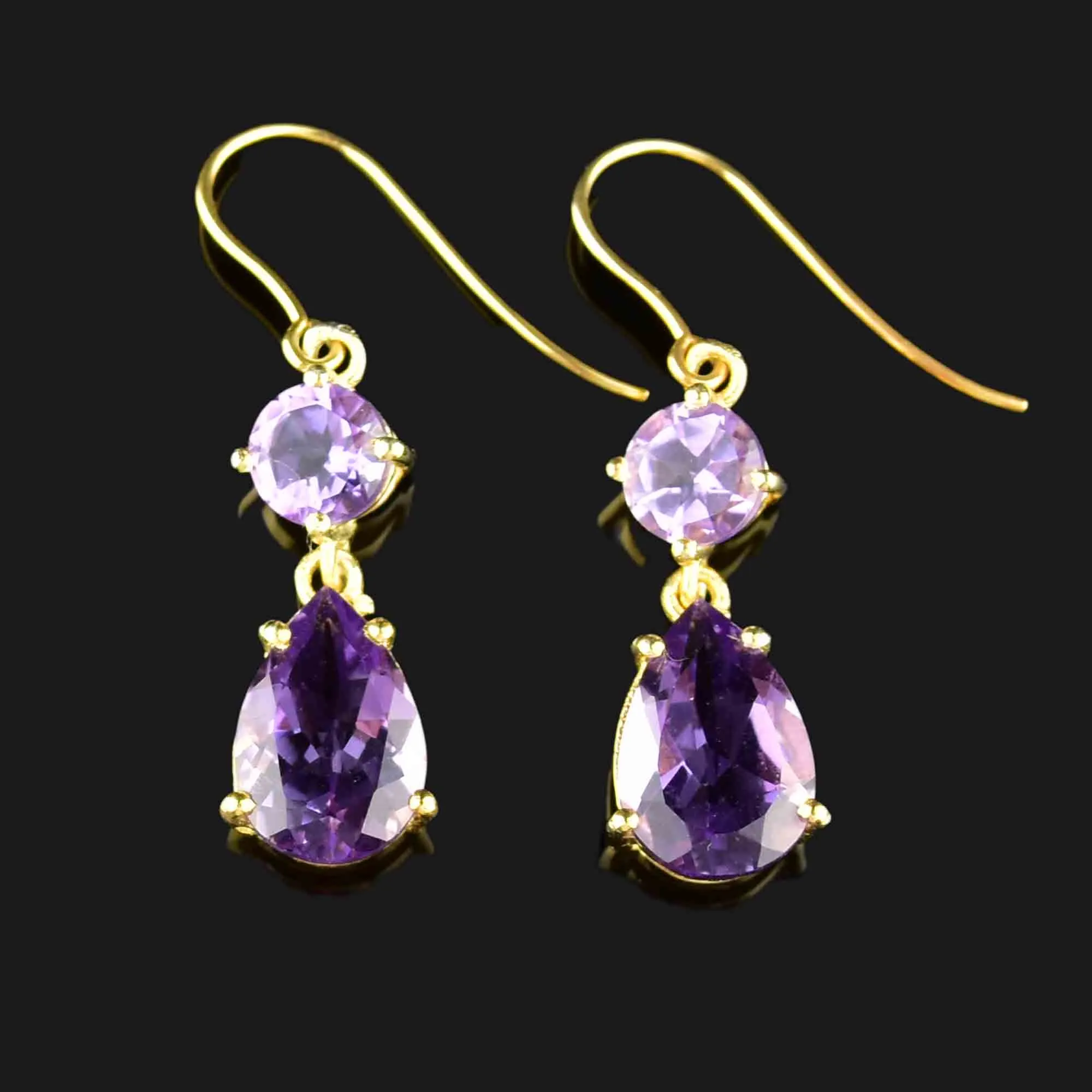 Vintage Rose de France Amethyst Earrings in Gold
