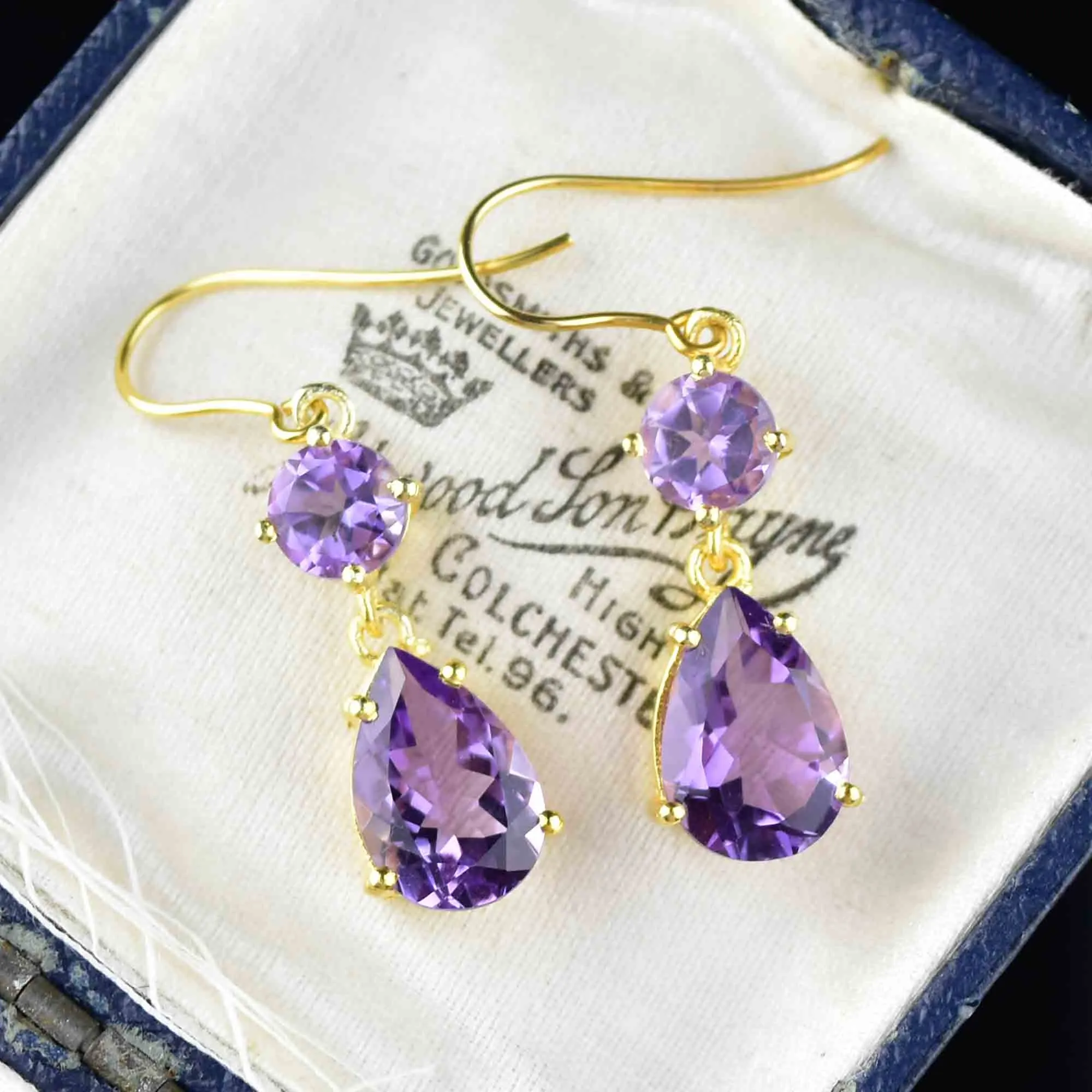 Vintage Rose de France Amethyst Earrings in Gold
